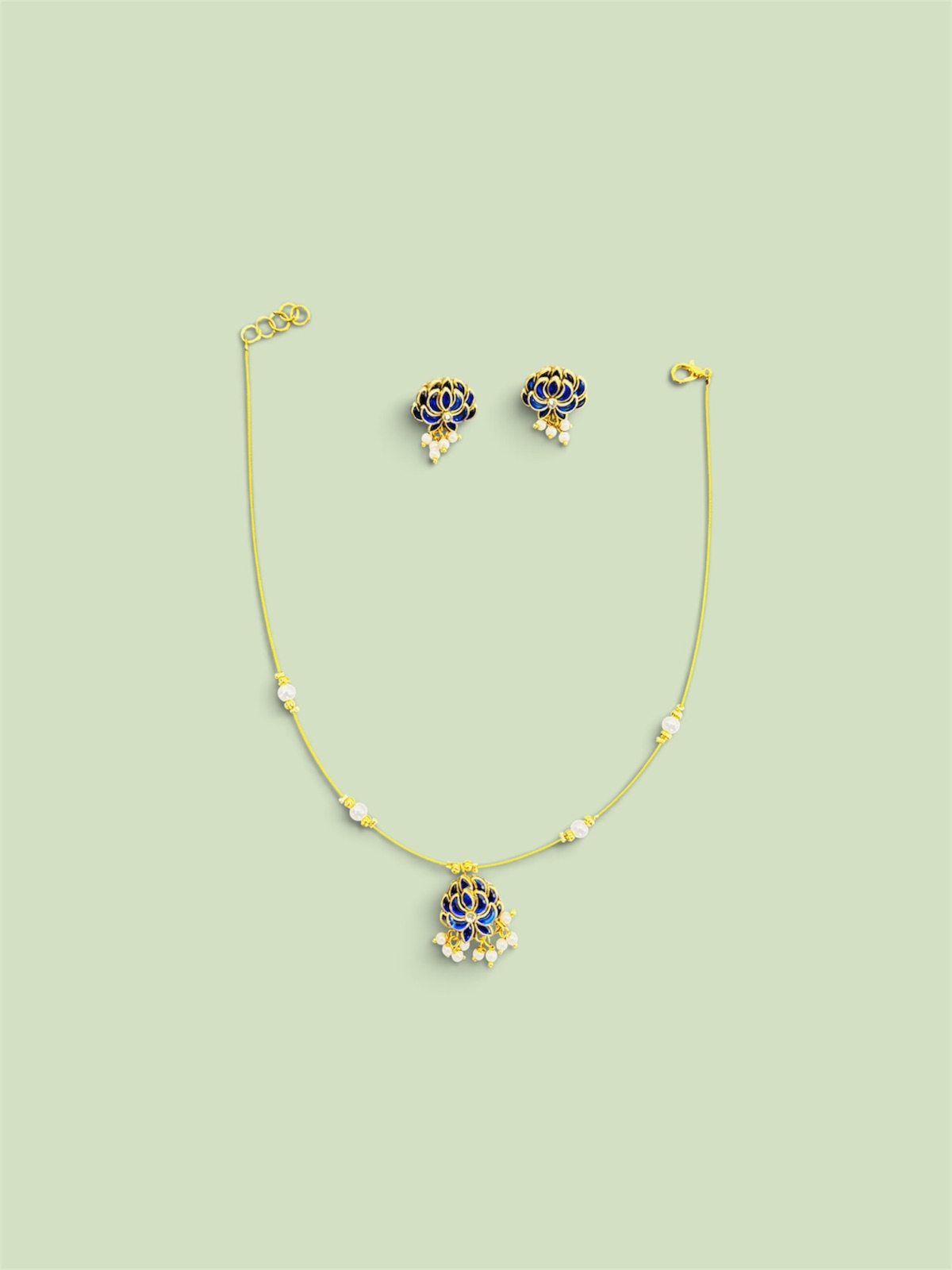 Blue Lotus Neck Piece Set — With Matching Studs